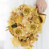 Decoratieve Bloemen 30 stks 6 cm Zijde Goud Kunstmatige Rose Bloemhoofdjes Voor Thuis Bruiloft DIY Scrapbooking Kerst Garland Decoratie nep