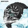 Montres-bracelets SANDA hommes montre de sport chronographe en cours d'exécution deuxième affichage LED lumineux montres à quartz hommes étanche Relogio Masculino 6016