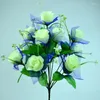 Decorative Flowers 12 Heads With Yarn Peacock Rose Simulation Silk Flower Handle Fake Bouquet Wedding Artificial Po Props