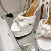 Aquazzura Cupid 매듭 새틴 플랫폼 샌들 발목 스트랩 블록 하이힐 여성 디자이너 가죽 샌들 펌프 이브닝 파티 웨딩 신발 공장 신발 크기 34-42