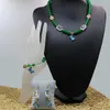 Necklace Earrings Set 8mm Natural Stone Green Chalcedony Jades Round Beads Strand Bracelets Women Elegant Jewelry 18"/7.5"B2928