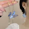 Boucles d'oreilles à clous Bleu Papillon Cristal Long Gland Femmes Super Fée Tempérament Exquis Boucle D'oreille Banquet Fête Bijoux De Mode