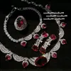 Wedding Jewelry Sets 4pcs set Luxury Lab Ruby Gemstone for Women 14K White Gold Plated Trendy Ring Earring Necklace Bracelet 231129