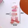 Hair Accessories 5Pcs Sweet Pink Clips Baby Girls Cute Cartoon Bow Flower Hairpin Kawaii Plaid Floral Knit Barrettes Kids