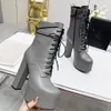 Ankle Boot platform boots round Toe 14.5cm high heel booties solid color Genuine Leather zipper closure chunky boot luxury designer for women factory footwear