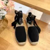 새로운 린넨 자수 Espadrilles Sandals Flats Loafers 디자이너 여름 여자 고급 디자이너 힐 가죽 단독 저녁 캐주얼 샌드 드레스 신발 공장 신발