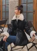Womens Leather Faux Winter Oversized Jacket Women With Rex Rabbit Fur Inside Warm Soft Thickened Lined Coat Long Sleeve 231129