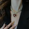 Anhänger Halsketten Vintage Romantische Choker Weave Perlen Rot Liebesherz Kurzkettige Strass Edelstahl Halskette Für Frauen Party