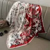 Halsdukar kvinnor lyx varumärke silkes halsduk aztek geometriska blommor sjalar och wraps mode fyrkantiga kerchief hår slips bandanas hijab 7070cm j230428