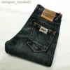 Jeans da uomo New Fashion Designer Jeans da uomo Retro Verde Blu Slim Fit Jeans strappati Pantaloni da uomo Vintage Casual Pantaloni in denim di cotone Hombre L231129