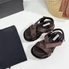 2023 designer luxury Classic nylon buckle straps sandals womens genuine Leather non-slip wear-resistant slippers ladys Outdoor Casual Soft bottom Webbed shoes size