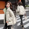 Women's Trench Coats Korean Down Cotton Jacket Short Hooded Bright Leather No-wash In Winter