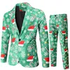 Ternos masculinos Blazers Xingqing Homens Smoking Ternos de Natal 2 peças Terno de ajuste regular Floco de neve Santa Imprimir Blazer Jaqueta Calças Terno Conjunto de roupas de festa 231128