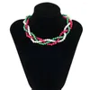 Pendant Necklaces Christmas Pearl Woven Twisted Chain Necklace For Women Personalized Color-Blocking Beaded Handmade Festive Jewelry