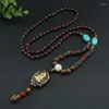 Collane con ciondolo Collana fatta a mano Nepal Buddista Mala Perline di legno Etnico OM Mantra Guanyin Dichiarazione lunga Uomo Donna YogaJ Ewelry