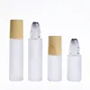 Frosted Thick Glass Roller Bottles with Wood Grain Cap 5ML 10ML Refillable Vials Containers for Essentials Oil,Aromatherapy,Perfume,Lip Obgb