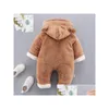 Clothing Sets Wool Baby Romper Winter Clothes Hooded Newborn Girls For Boys Jumpsuit Uni Overalls 0 3 9 24 Drop Delivery Baby, Kids Ma Dhrzf