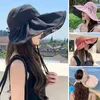 넓은 가슴 모자 여름 여성 버킷 모자 모자 UV 보호 나비 태양 소프트 폴드 접이식 해변 빈 상단 모자
