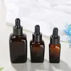 10 20 30 50 100ml Amber Square Glass Bottles with Eye Dropper Aluminum Cap Essential Oil Bottle for Lab Chemicals,Colognes,Perfume Ckmqx