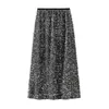 Kjolar tung industris paljett halv längd kjol för kvinnor hösten 2023 bak split rakt rör långt med höft wrap