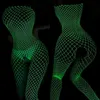 Pijamas sexy Fantasias Eróticas Brillantes Ahuecadas Body de rejilla de malla Bodystockings Pole Dacne Clubwear Vestido Babydoll luminoso 231129