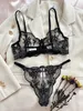 Conjunto sexy Ellolace Lencería elegante Bordado de encaje Hada Ropa interior de tul sin costuras Ver a través de conjuntos exóticos Floral Hermosa Bilizna 231129