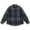 Chemises décontractées pour hommes Y2K Mode Hommes Style japonais Revers Top Coat Plaid Harajuku Chemise Lâche Trendy College Manches longues All-Match