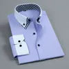 Herrklänningskjortor Mens Long Sleeve Dress Shirt Non Iron Double Layer Business Formal Regular Fit Office Camisa Fashion White Blue Social Shirts 231129