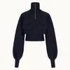 Sweats à capuche pour femmes Femmes Sweat Automne Hiver Manches Longues Col Montant Sweat À Capuche Zippé Pull Casual Hauts Courts Avec Poches Streetwear