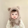 Beanie/Skull Caps Winter Baby Hat Scarf Faux Fur Kids Hats Cartoon Bear Warm Neck Ear Cap for Boys Girls Windproof Beanies Infant Stuffs 231128