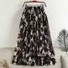 Skirts Women Summer Chiffon Retro Kawaii Floral Printed Beach Boho Midi Skirt Female Elegant Maxi Pleated VD3930