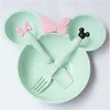 Cups Dishes Utensils 3pcs Wheat Straw Baby Cartoon Tableware Set Children's Dishes Kids Dinner Platos Baby Feeding Plate Training Bowl Spoon Fork P230314