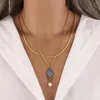 Catene GSOLD Collana con ciondolo a forma di rombo con perline di vetro multicolore Set di orecchini di perle d'acqua dolce di moda per donne in stile Pixel