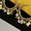 Frauen Designer Ohrstecker Gold Silber Luxusmarke Brief Peal Creolen Einfache Art Schmuck Big Circle F Ohrring Für Lady Party Travel