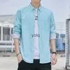 Men's Casual Shirts Pure Color Plaid Striped Men Shirt Long Sleeve Slim Fit 100% Cotton for Oxford Single Poetyolq