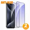 Mobiltelefon härdat glas Anti Blue Light HD Clear Purple Light Eye Protection Screen Protector Mobiltelefon Full täckning Unbreakable för iPhone 15 Pro Max 14 13 12 11