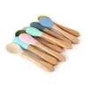 Cups Dishes Utensils 1pc baby silicone wooden Fork and Spoon Set Children Spoon Fork Tableware Baby Feeding Accessories Kid Training Eat Solid Food P230314