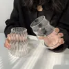 Kupalar Ins Cam Kupa Isıya Dayanıklı Tumbler İçki Şeffaf Çay Suyu Süt Kahve Kupa Ev Su Gözlükleri Stripe Kupa 410650530ML 231129