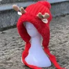 Berretti Cappello a cuffia lavorato a maglia con corna di Natale Donna Autunno e inverno Protezione per le orecchie calda Cravatta con cuciture in lana di agnello Paraorecchie antivento