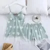 Women's Sleepwear Summer Female Pajamas Set Nightwear Lingerie Women Lace Pijamas Suit Sexy Strap Top&shorts Silky Satin Home Colthes