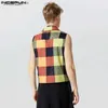 Gilets pour hommes Hommes gilets Plaid revers sans manches fermeture éclair évider Streetwear hommes gilet Sexy personnalité mode unisexe gilets S-5XL Q231129