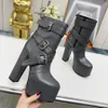 Buty na platformę boczkową kostki okrągłe palce 14,5 cm Botki obcasowe klamry stały kolor oryginalny skórzany zamek błyskawiczny luksusowy designer butowy dla kobiet Factory Footwear