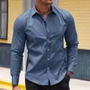 Men's Casual Shirts 2023 Autumn New Men Turn-down Collar Solid Color Long Sleeves Loose Spring Style Plus Sizeyolq