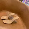 Sandaler 2023 Kvinnors högklackade kristall PVC Sandalias de Mujer Verano Zapatos Tacon Elegantes