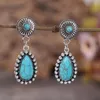 Boucles d'oreilles pendantes Squash Blossom Drop Earring Western Style Concho W/Oval Turquoise Stone Pierres colorées Décembre Birthstone Gift