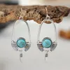 Boucles d'oreilles pendantes Squash Blossom Drop Earring Western Style Concho W/Oval Turquoise Stone Pierres colorées Décembre Birthstone Gift