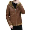 Mens Leather Faux Hooded Winter Fleece Tjock jacka Casual Vintage Motorcykel Biker Coat Man Märkesdesign PU 231129