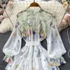 Casual Dresses 2023 New Spring Runway Floral Holiday Chiffon Dress Women's Flare Sleeve Vintage Print Big Swing Multi-Level Cake Long Dress