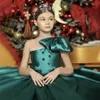 Élégante robe de fille de fleur vert émeraude à une épaule 2024 princesse gros nœud cristaux perles fête d'anniversaire robes de première communion