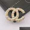 Pins broches beroemd ontwerp goud g merk luxurys desinger broche dames strass pearl letter suit pin pin mode sieraden kleding de dh9tj